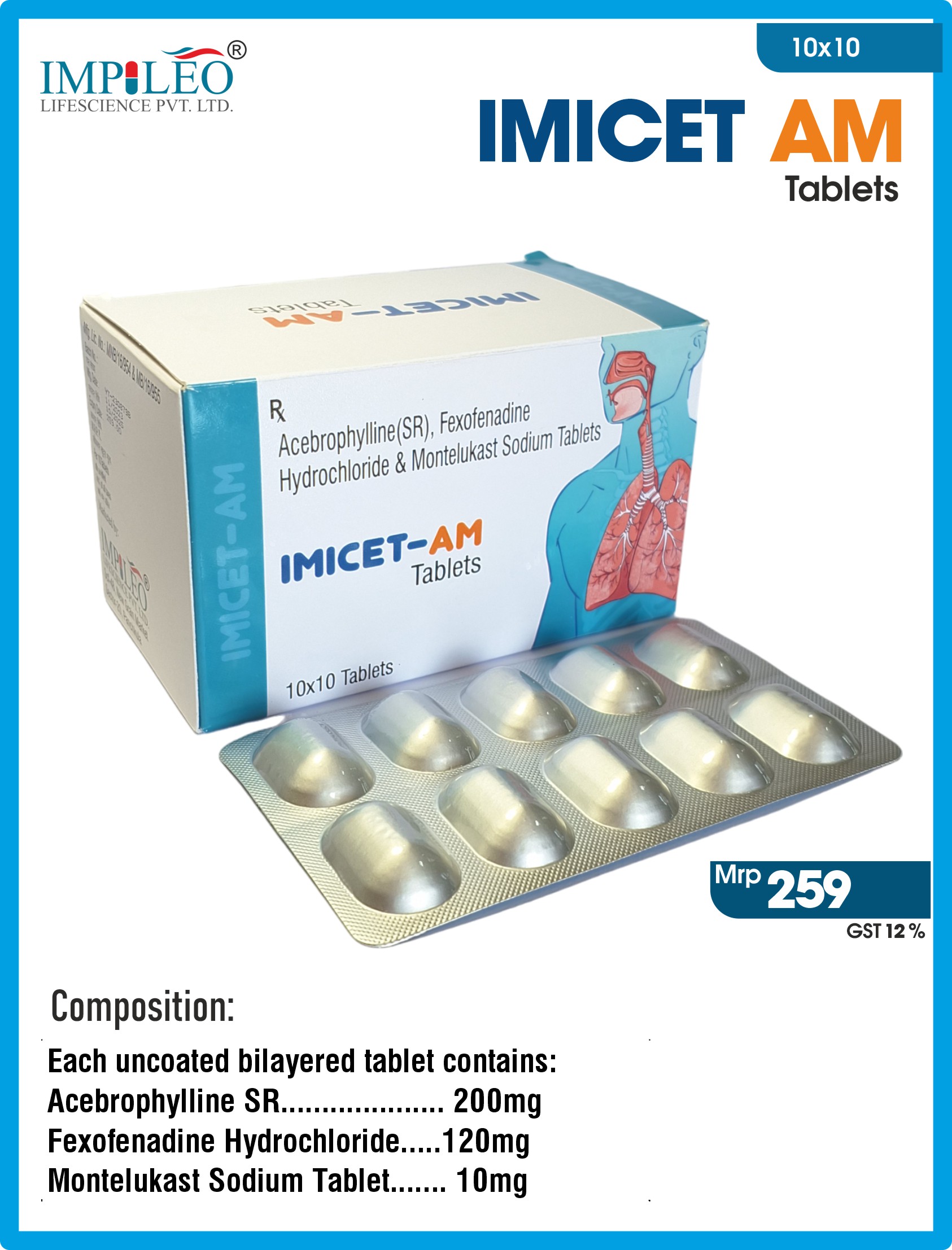 Acebrophylline+Fexofenadine+Montelukast (Imicet FX) Tablets From Third Party Manufacturer in India