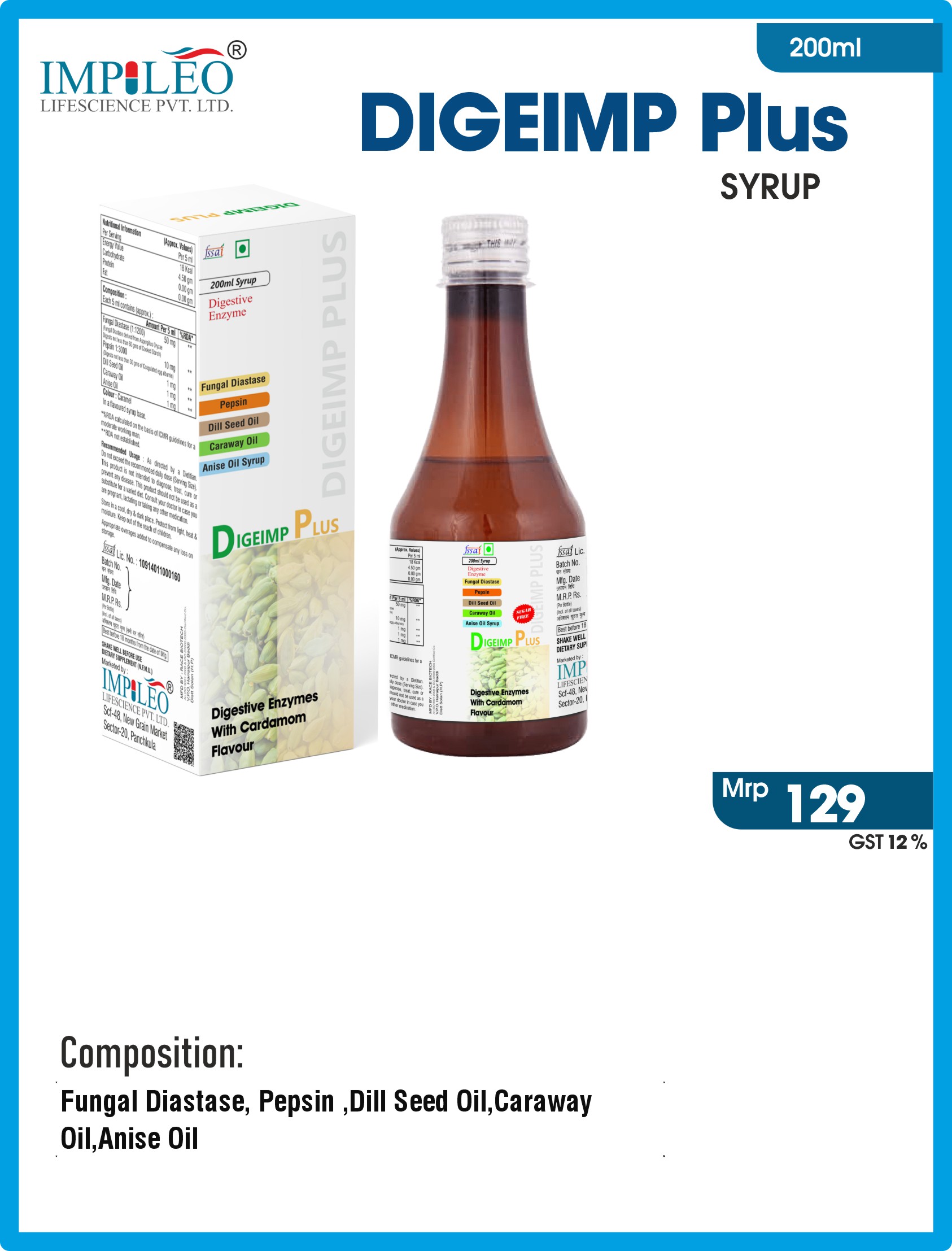 DIGEIMP PLUS SUGAR FREE SYRUP: Enhanced Digestive Support by Premier PCD Pharma Franchise in Chandigarh
